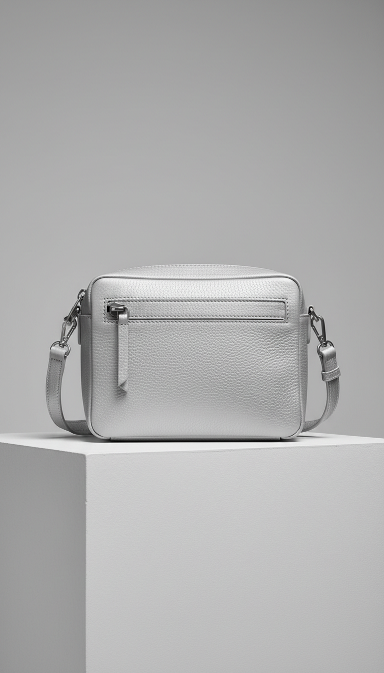 Soft silver minimalist crossbody bag